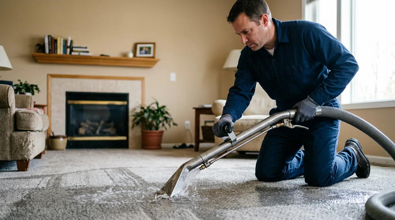 Water damage restoration technician working near Vienna, ME